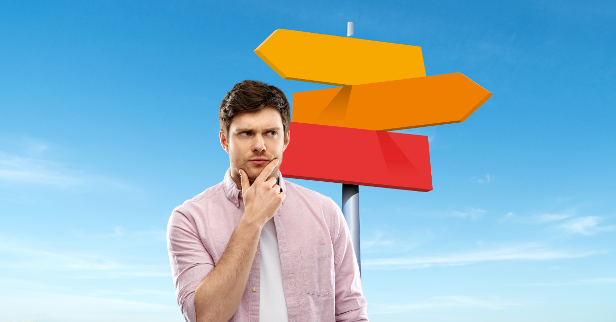 man deep in thought considering which way to go forward